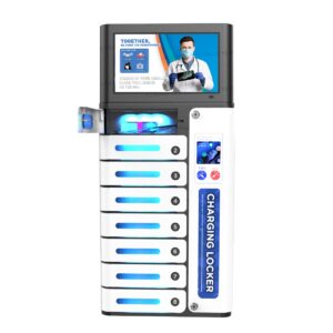 totem ricarica cellulari armadietto MIA con display adv