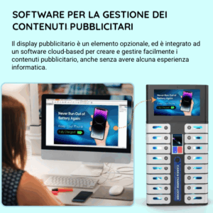 totem di ricarica cellulari con schermo pubblicitario software adv lockers